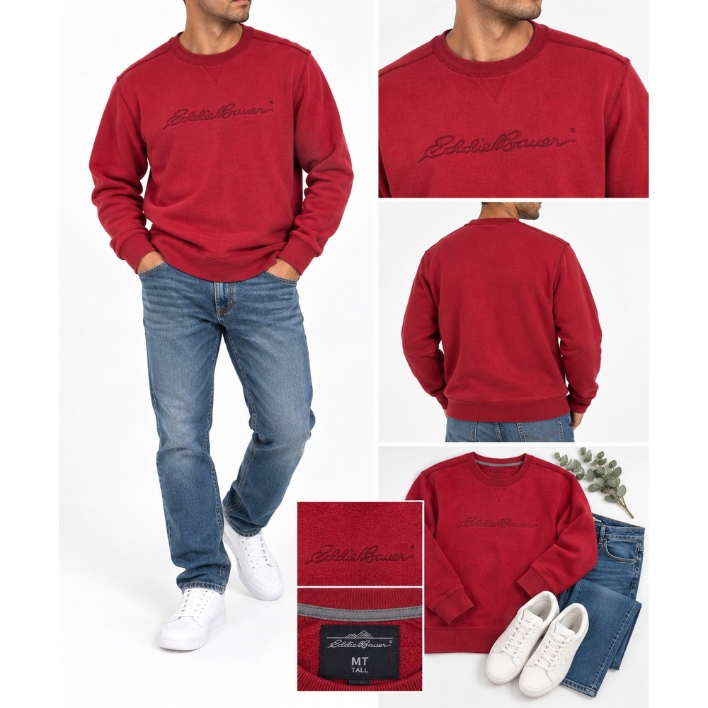 Eddie Bauer Mens Embroidered Logo Sweatshirt Cotton Blend Outdoor Casual Red MT